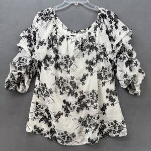 MSK Blouse Women's Medium Black White Bohemian Sheer Top Lining Off Shoulder